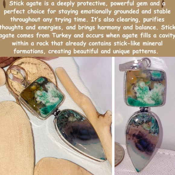 Handmade Natural Gemstone Pendant Set Blue Lace Stick Agate - Picture 4 of 6